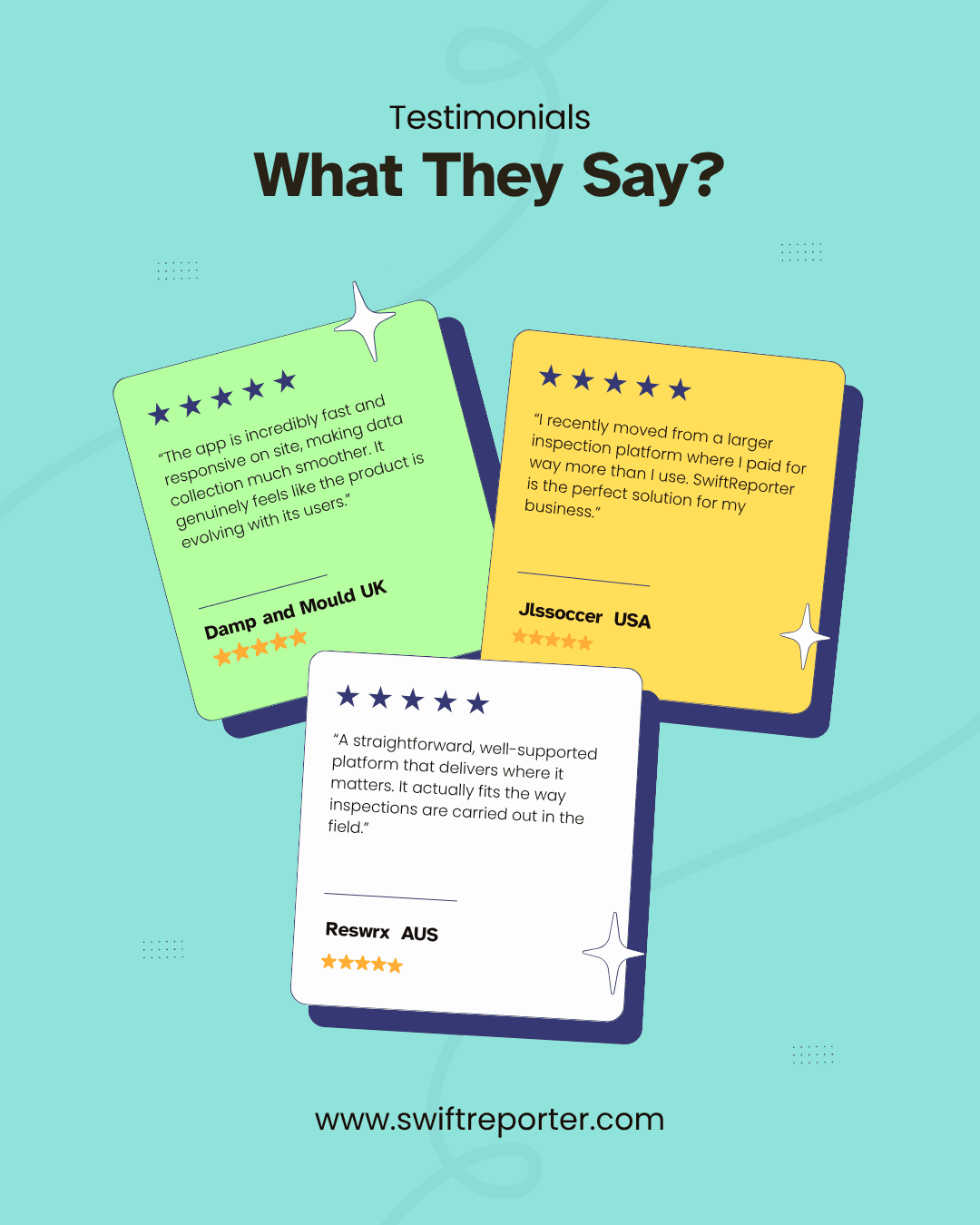 swiftreporter software testimonials from customers showing trust and performance