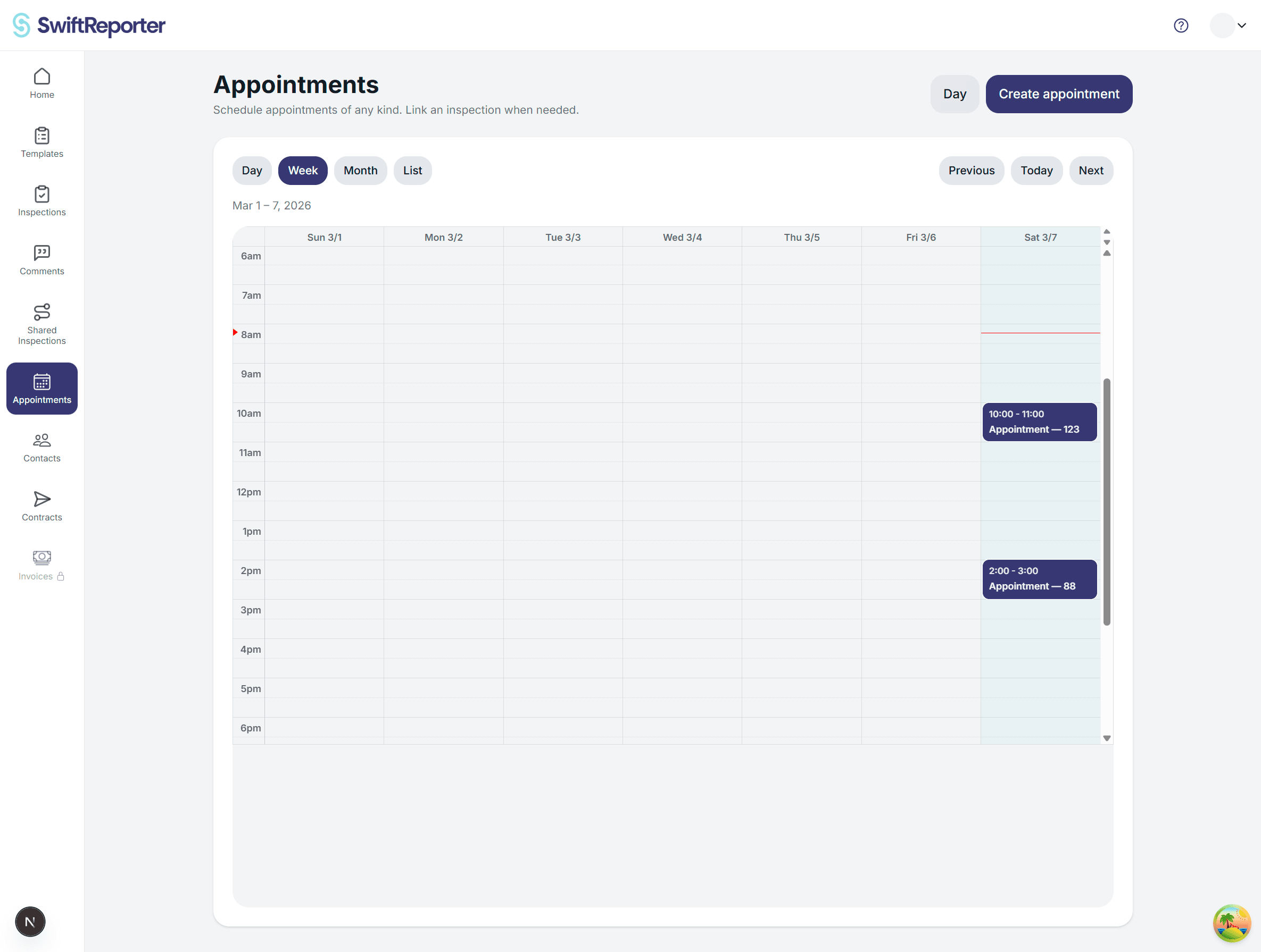 Appointments calendar overview