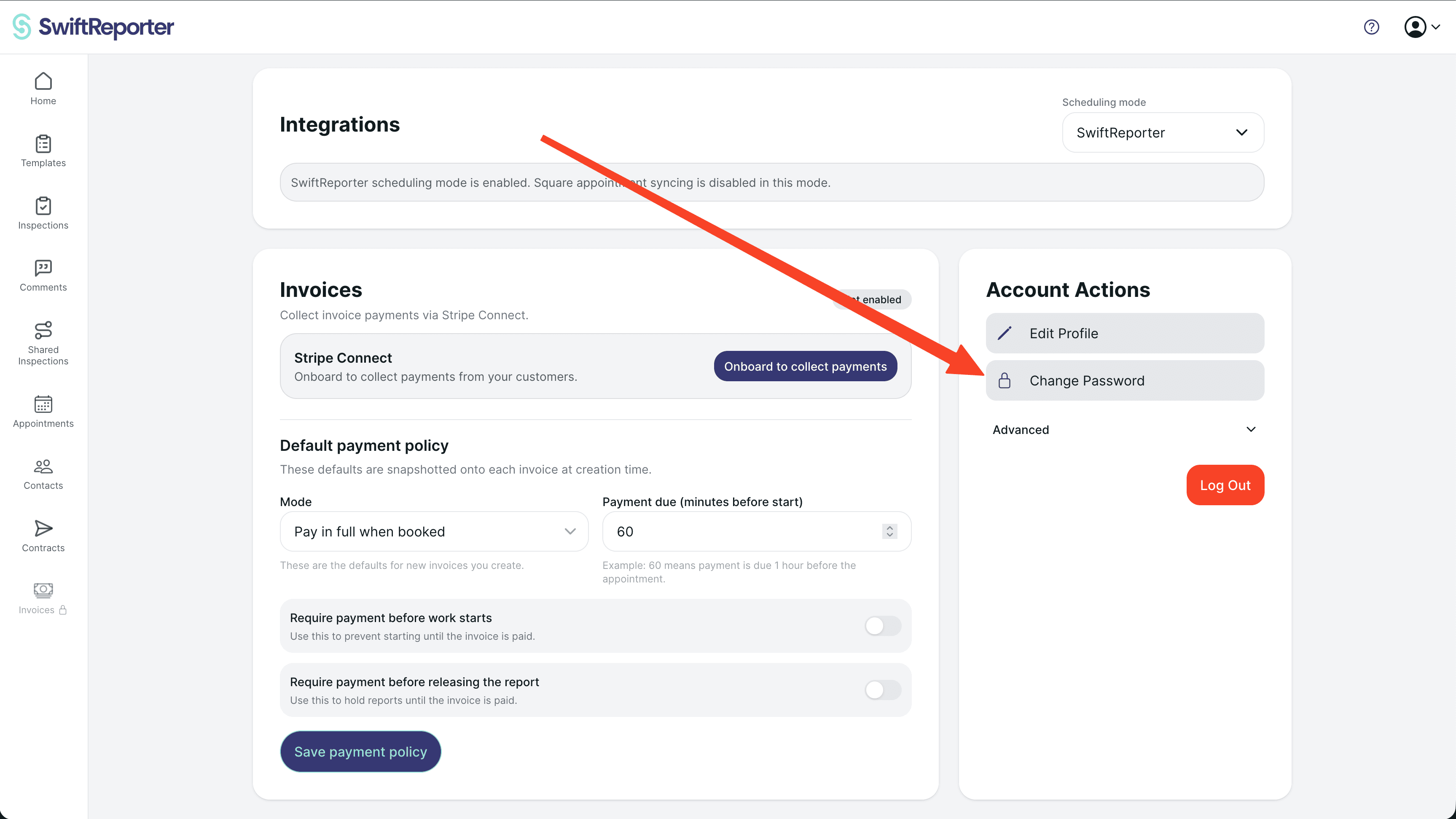SwiftReporter change password