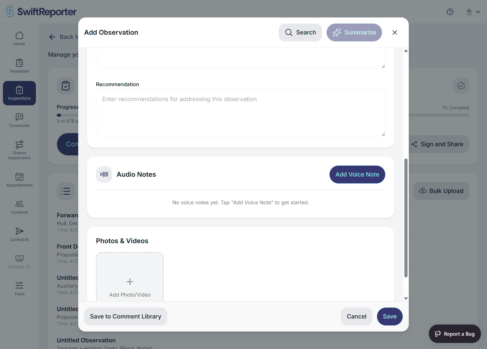 SwiftReporter add videos to observations