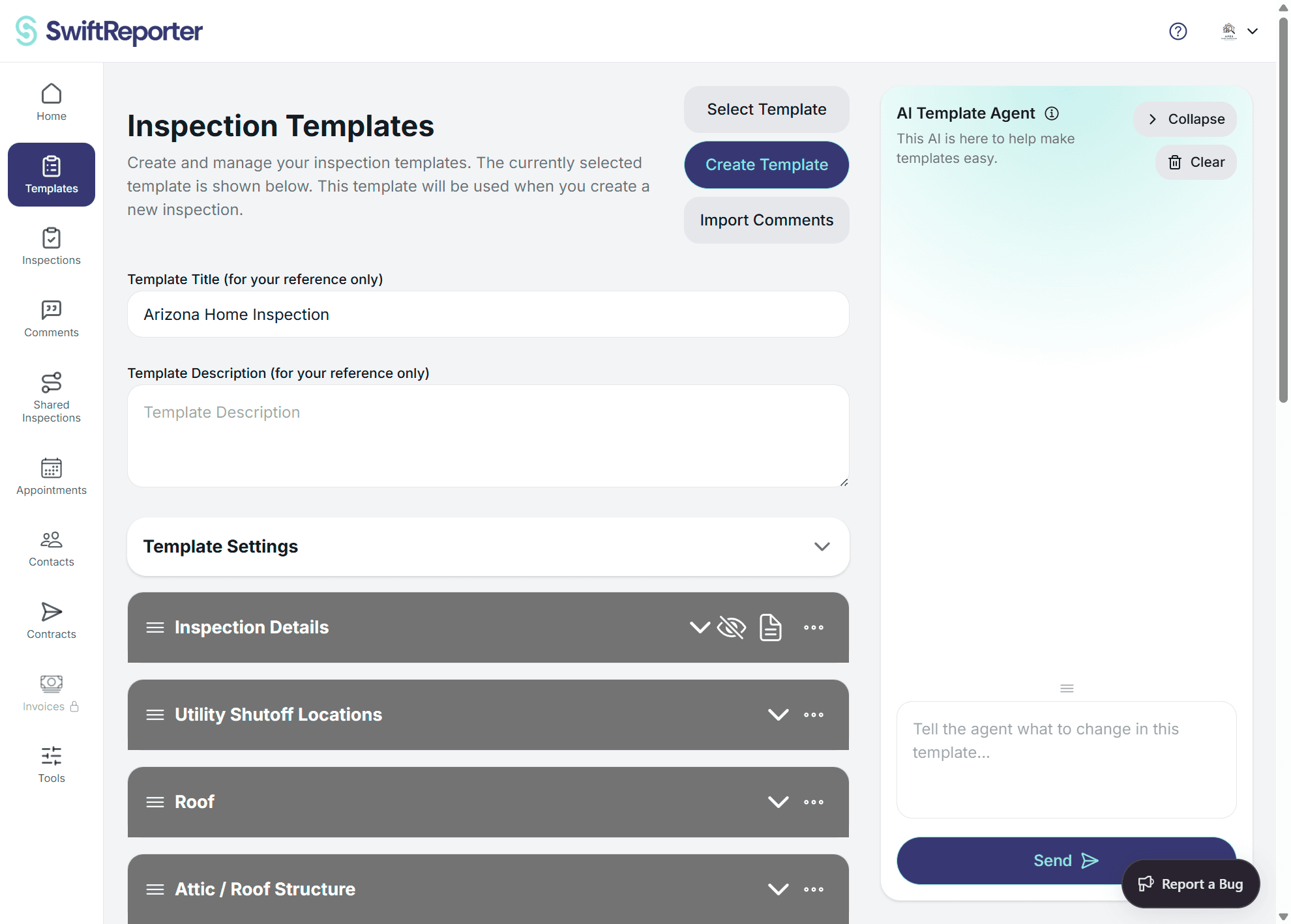 SwiftReporter template settings