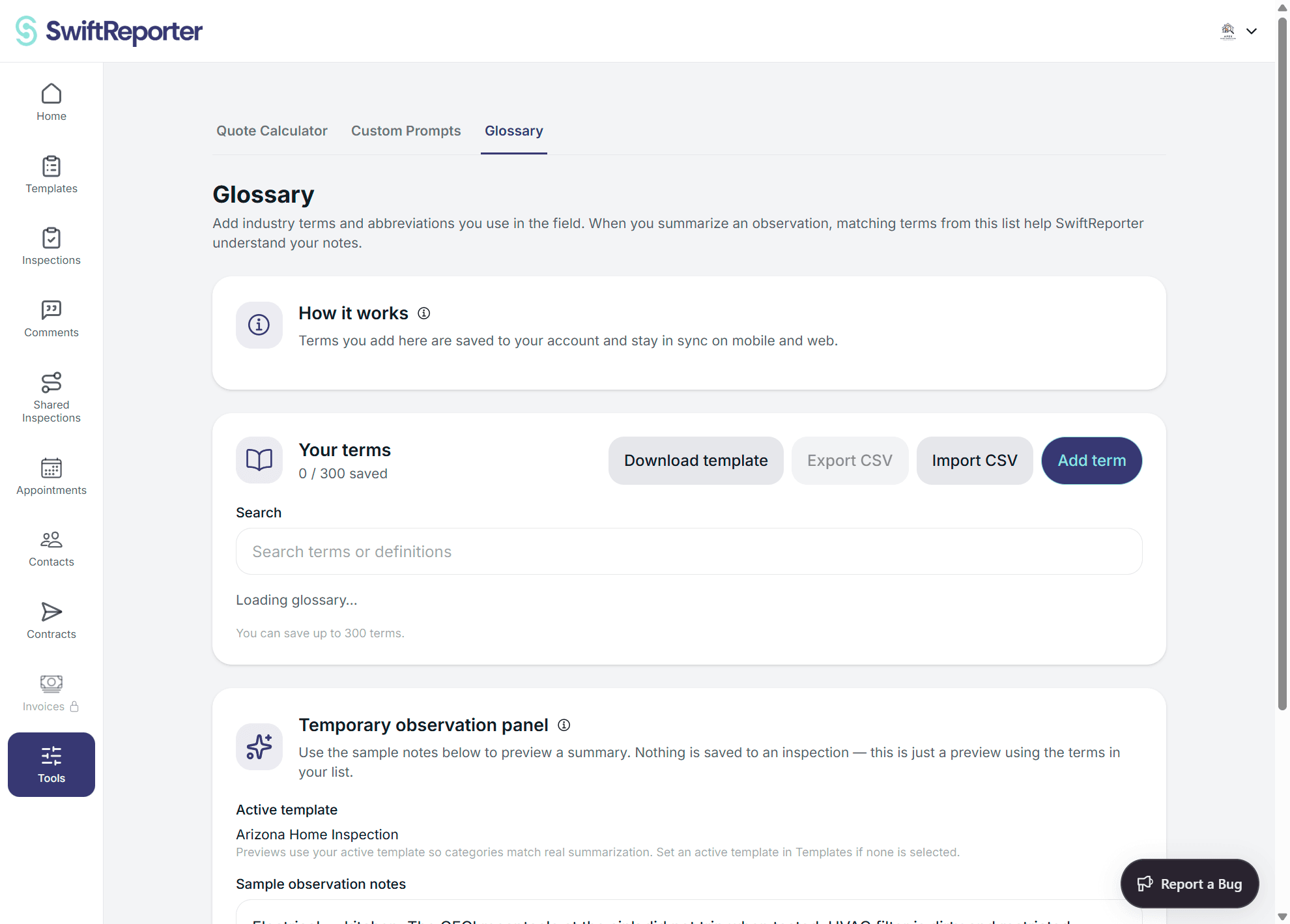 SwiftReporter glossary