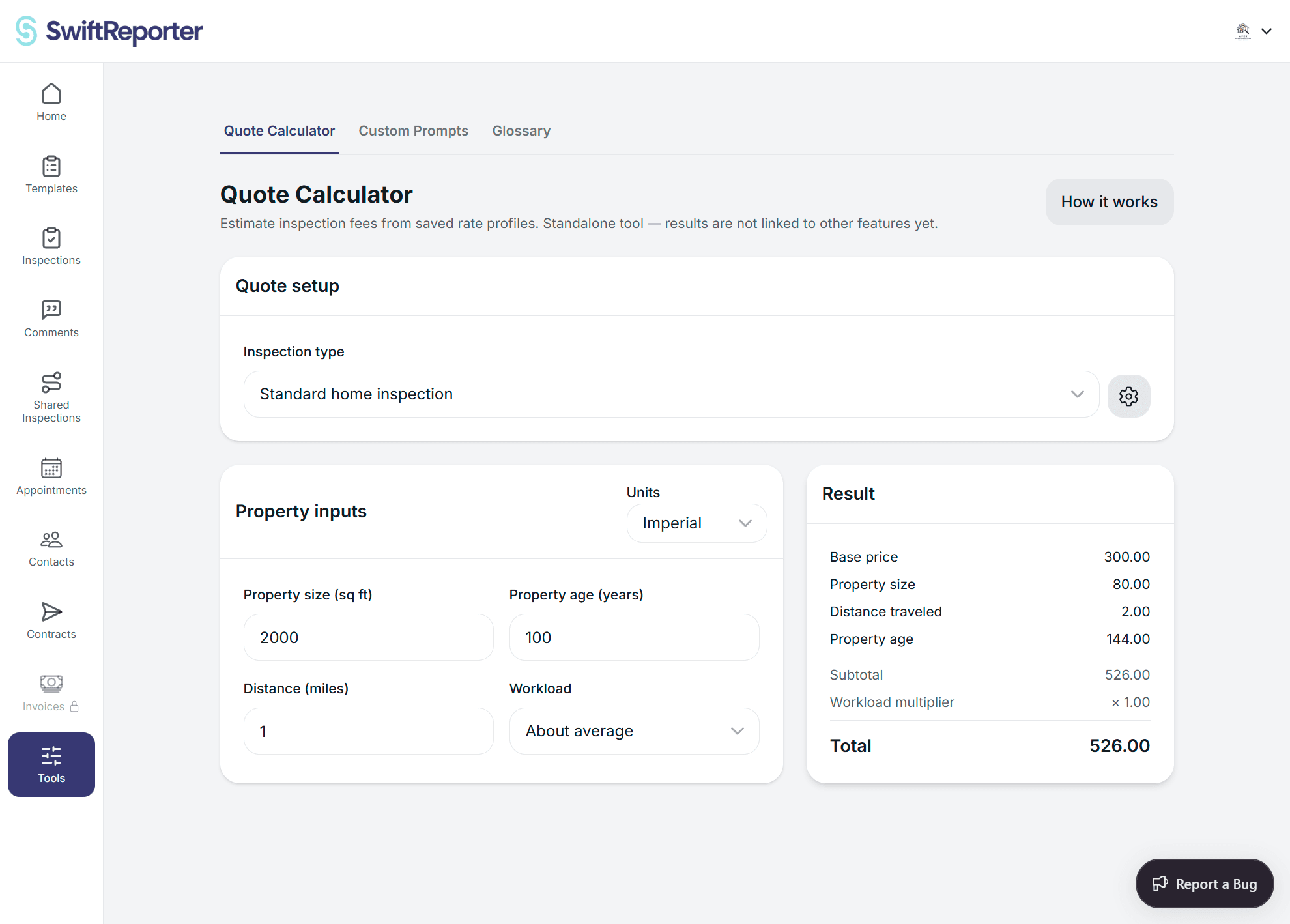 SwiftReporter quote calculator