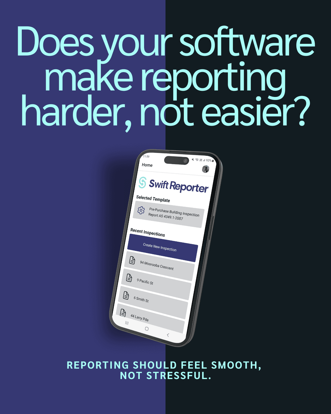 SwiftReporter blog graphic with the question 'Does your software make reporting harder, not easier?' featuring a mobile phone displaying the SwiftReporter mobile interface.