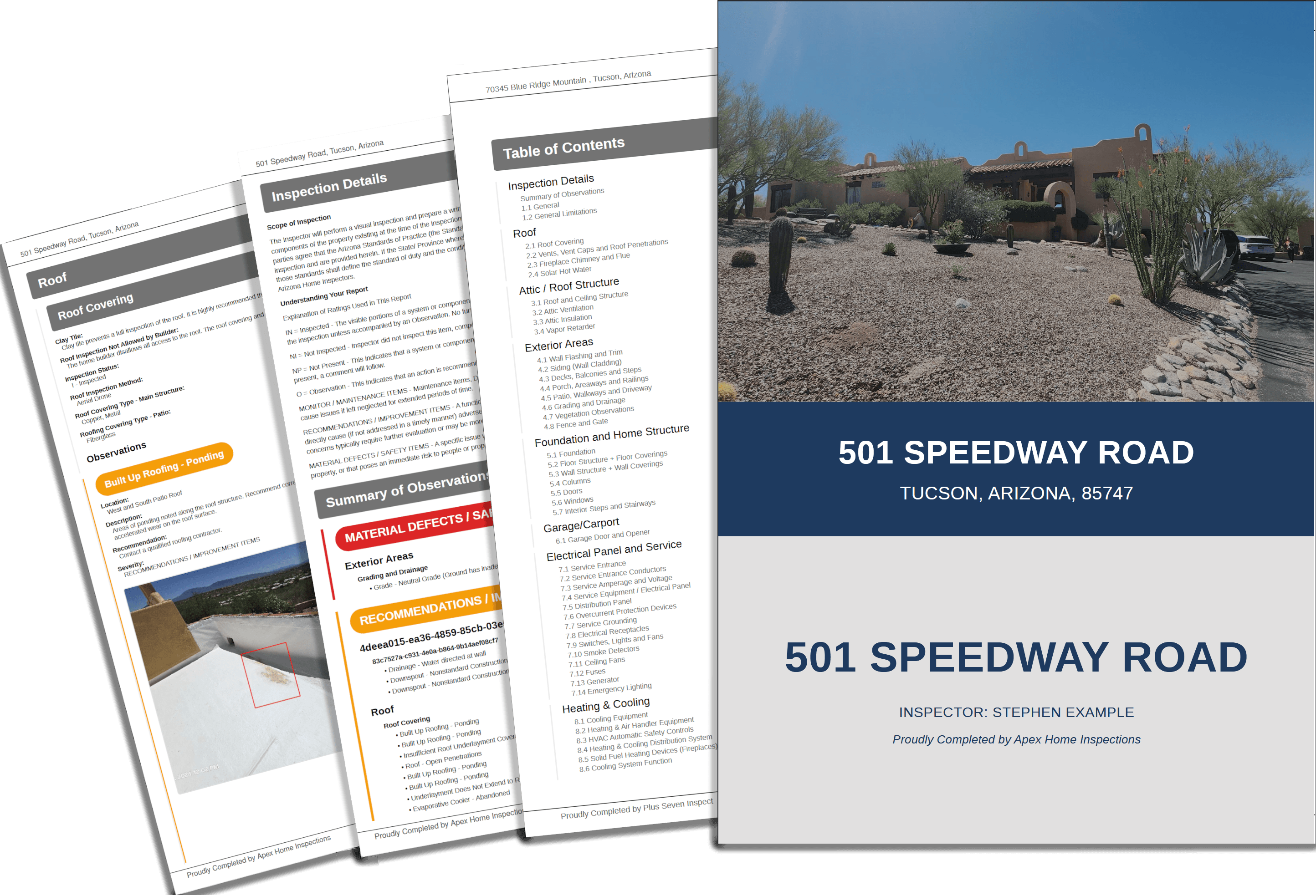 A SwiftReporter PDF report with pages spread out