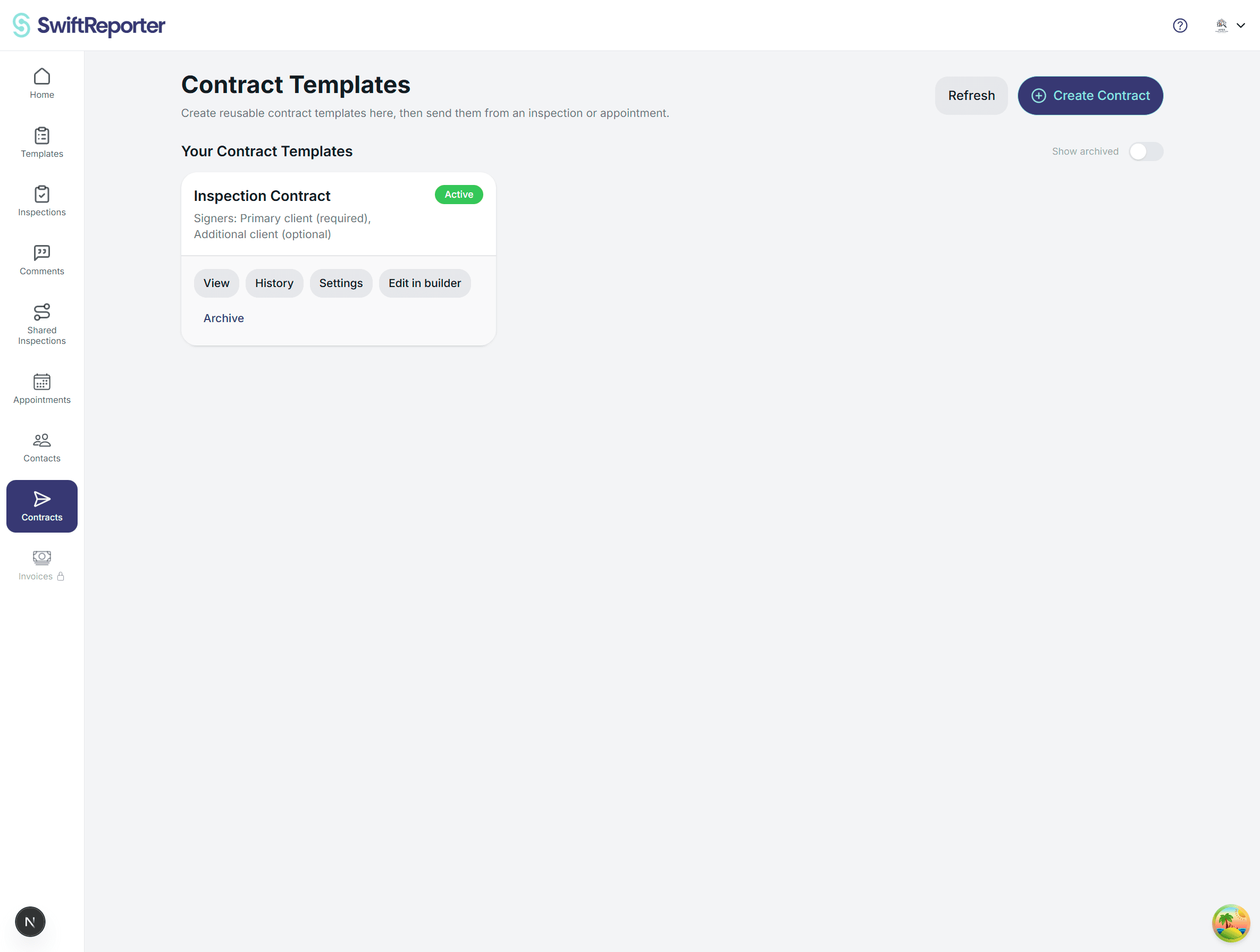Contract templates screen