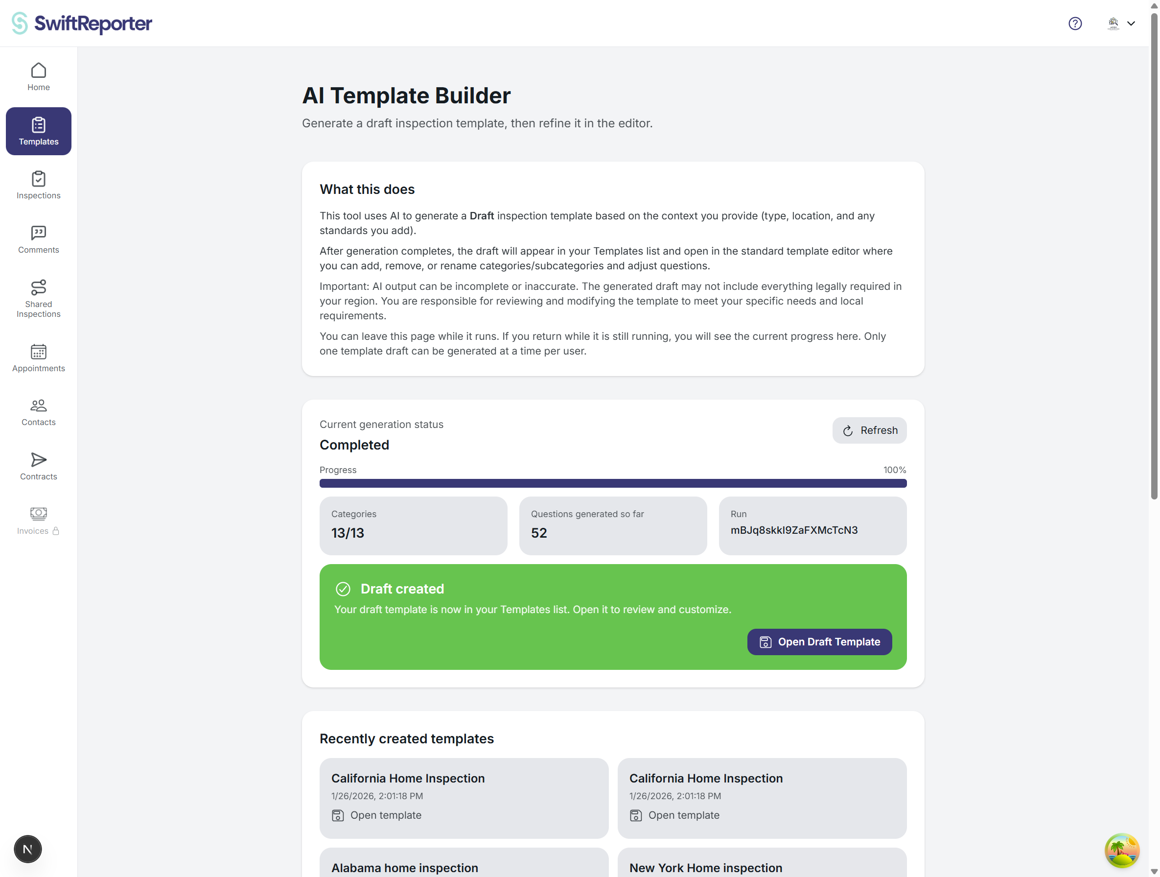 AI Template Builder | SwiftReporter